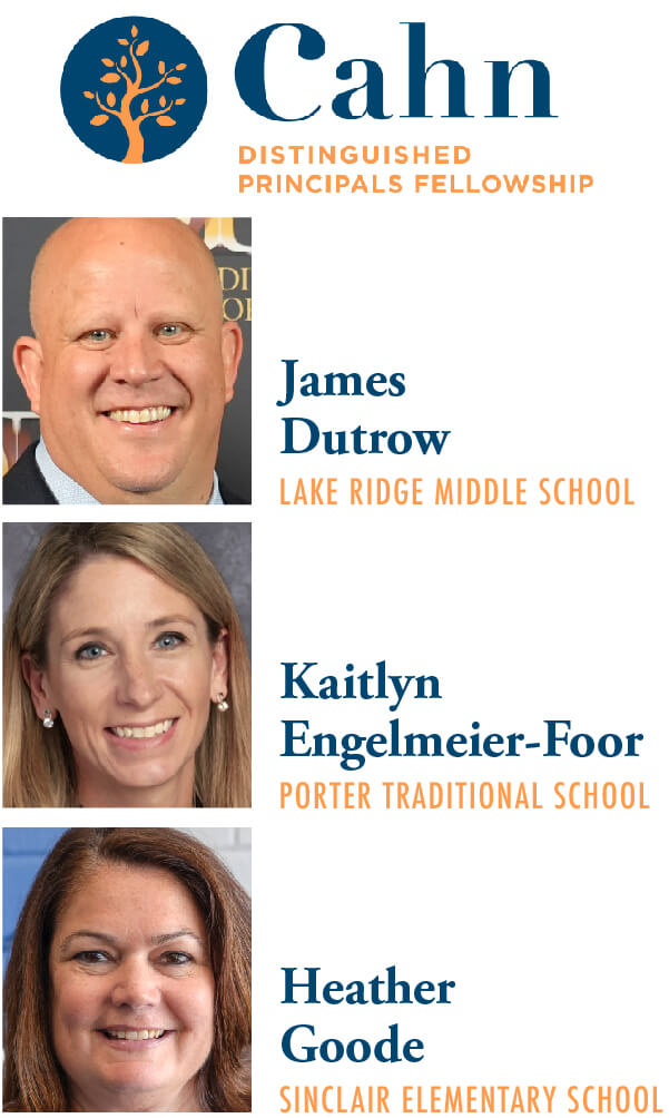 James Dutrow – Lake Ridge Middle School; Kaitlyn Engelmeier-Moor – Porter Traditional School; Heather Goode – Sinclair Elementary School